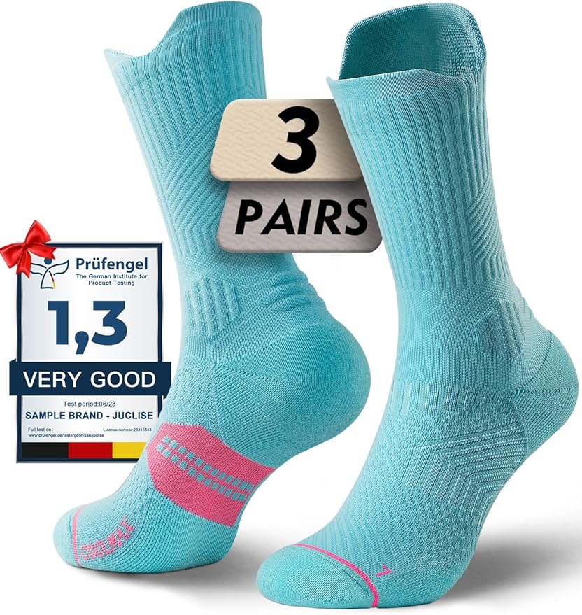 Womens Coolmax Bamboo Viscose Compression Running Crew Socks, Moisture-Wicking Anti-Blister Hiking&Gym Athletic