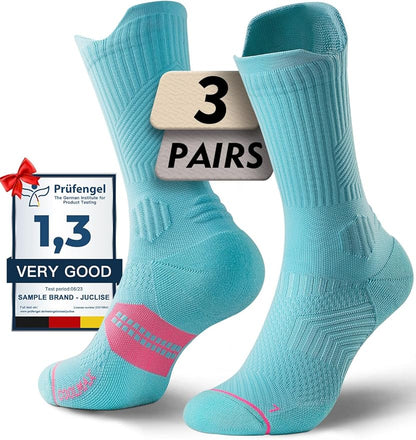 Womens Coolmax Bamboo Viscose Compression Running Crew Socks, Moisture-Wicking Anti-Blister Hiking&Gym Athletic
