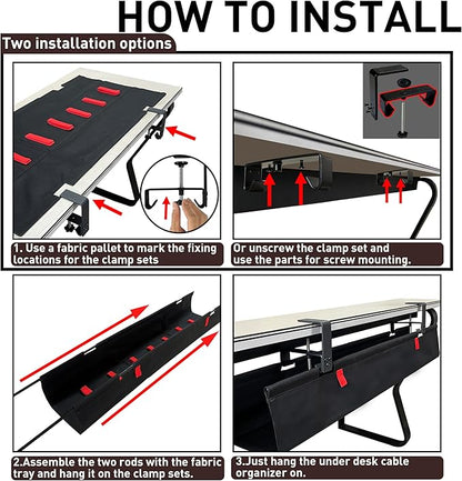 [Upgraded] Under Desk Cable Management, 36" Cord Organizer, with Silicone Pads (No Scratch!), 16 Cable Ties, Washable PE Honeycomb Base,Fits Any Desk 0-2.1", No Stinky Cardboard! Beige