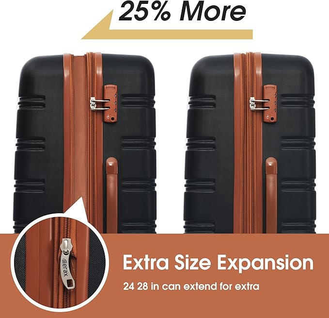 Merax Luggage Sets 2 Piece Suitcase Set 20/28 IN,Carry on Luggage and Travel Bag TSA Lock Expandable,Hard Case Luggage with Spinner Wheels,Black and Brown