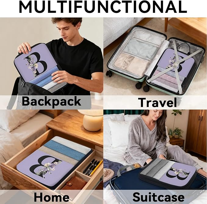 Custom Name 6 Set Compression Packing Cubes for Travel Accessories Customized Expandable Packing Organizers Personalized Carry On Essentials Luggage Bags, Lavender