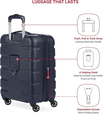 SwissGear 7366 Hardside Expandable Luggage with Spinner Wheels, Navy, Carry-On 19-Inch