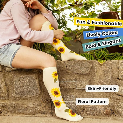 Floral Compression Socks for Women 20-30mmHg Knee High, Best for Ladies, Nurses, Pregnancy, Travel
