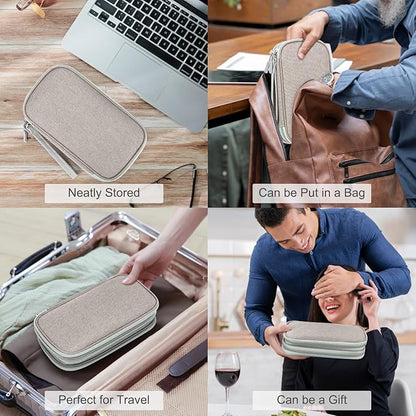 FYY Electronic Organizer, Travel Cable Organizer Bag Pouch Electronic Accessories Carry Case Portable Waterproof Double Layers Storage Bag for Cable, Charger, Phone, Earphone, Medium Size- Khaki