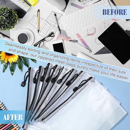 Jetec 32 Pcs Mesh Zipper Bags Toy Storage Bikini Organizer Bag Bolsas Para Guardar Trajes De Bano Waterproof Zipper Reusable Pouch Puzzle Multipurpose for Storage Office(Black,9 x 7 Inch)