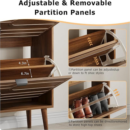 Spaco Walnut Shoe Storage Cabinet with 2 Flip Drawers for Entryway,Narrow Shoe Rack Organizer Cabinet with Doors for Hallway,Entrance