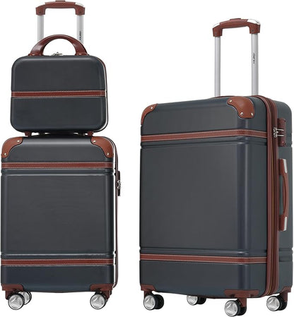 Merax Luggage Set 2 Piece Suitcase Set with Cosmetic Case Expandable Spinner Wheels Vintage Luggage Sets(Black,20"+24")