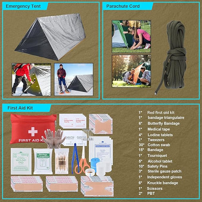 Survival Kit, Gifts for Christmas Men, Women, 251pcs Emergency Survival Gear and Supplies Equipment, First Aid Kit with Crossbody Bag, Camping Essentials for Earthquake, Hiking, Outdoor Adventure