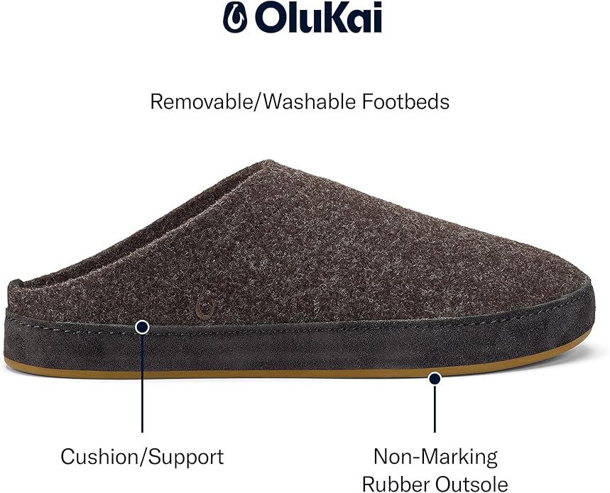 OLUKAI Hamani Hulu Men's Wool Mule Slippers, Soft & Comfortable Slippers with Premium Materials, Sheepskin Shearling & Italian Felt, All-Day Wear