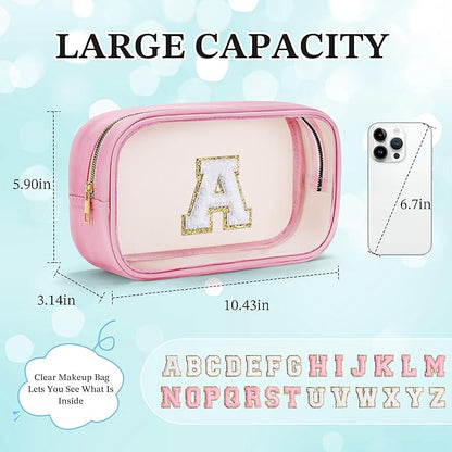 YOOLIFE Christmas Gifts For Teenage Girls Stocking Stuffers For Teen Girls Teacher Gifts Initial Clear Makeup Bag Birthday Gift Travel Toiletry Cosmetic Bags Birthday Gift Travel Essentials Pink A