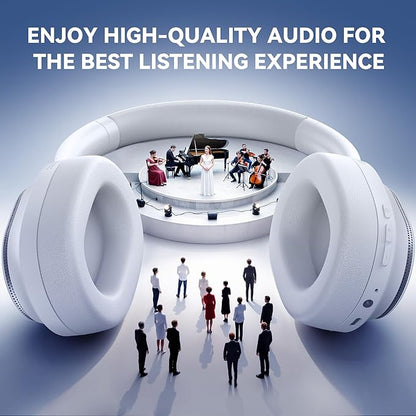 Hybrid Active Noise Cancelling Headphones, Over Ear Bluetooth 6.0 Wireless Headphones, 50H Playtime, Deep Bass, HiFi Stereo Sound, Lightweight Foldable for Travel, Home and Office（White）