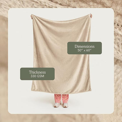 UnHide Lil Marsh Traveler - Travel Blanket - Faux Fur Blanket - Durable, Lightweight, Extra Soft Blanket - Machine Washable - Beige Bear (50” x 60”)