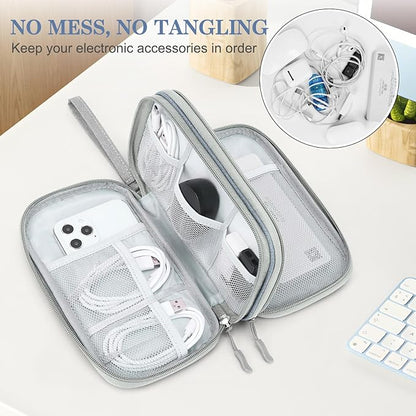 FYY Electronic Organizer, Travel Cable Organizer Bag Pouch Electronic Accessories Carry Case Portable Waterproof Double Layers Storage Bag for Cable, Charger, Phone, Earphone, Medium Size- Light Grey