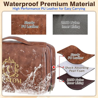 Custom 3-in-1 PU Leather Toiletry Bag for Men - Personalized Hanging Travel Organizer with Multiple Compartments for Father, Husband, Boyfriend - Business Trip Gift (Black)
