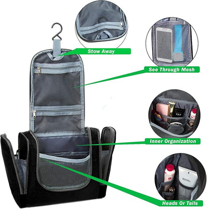 Bago Travel Toiletry Bag for Women and Men X-Large Waterproof Hanging Large Toiletry Bag for Bathroom and Travel Bag for Toiletries Organizer -Travel Makeup Bag (Black)