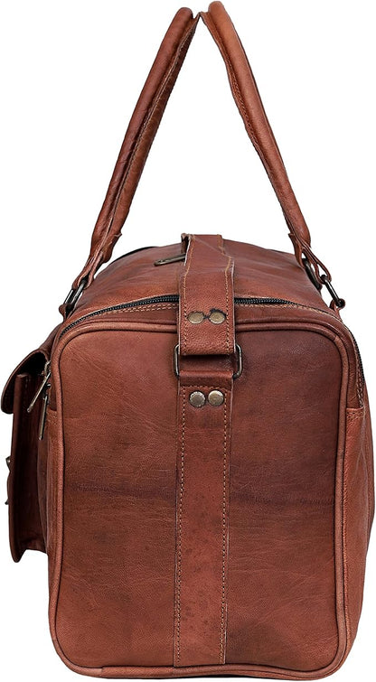 24 Inch Large Leather Duffel Travel Duffle Gym Sports Overnight Weekender Bag (brown)