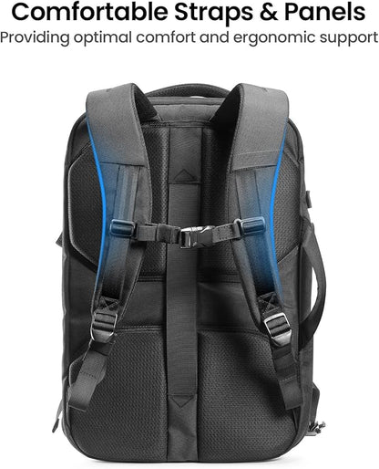 tomtoc Travel Backpack 40L, TSA Friendly Flight Approved Carry-on Luggage Hand Water-resistant Lightweight Business Rucksack, Durable Large Weekender Bag Daypack Fits 17.3 Inch Laptop, PFAS Free