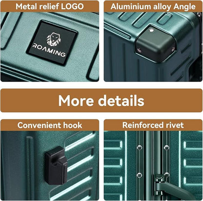 ROAMING Zipperless Luggage Airline Approved with Aluminum Frame, Lightweight PC Hardside Luggage with Spinner Wheels, Metal Travel Luggage with Double TSA Locks, Carry On 20 Inch, Dark Night Green