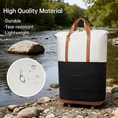 seyfocnia Travel Duffle Bag with Wheels Expandable, Foldable Duffle Bags for Travel Duffel Bag with Wheels and Handle Rolling Duffel Bag Collapsible Carry-On Luggage Weekend Overnight Bags-Black