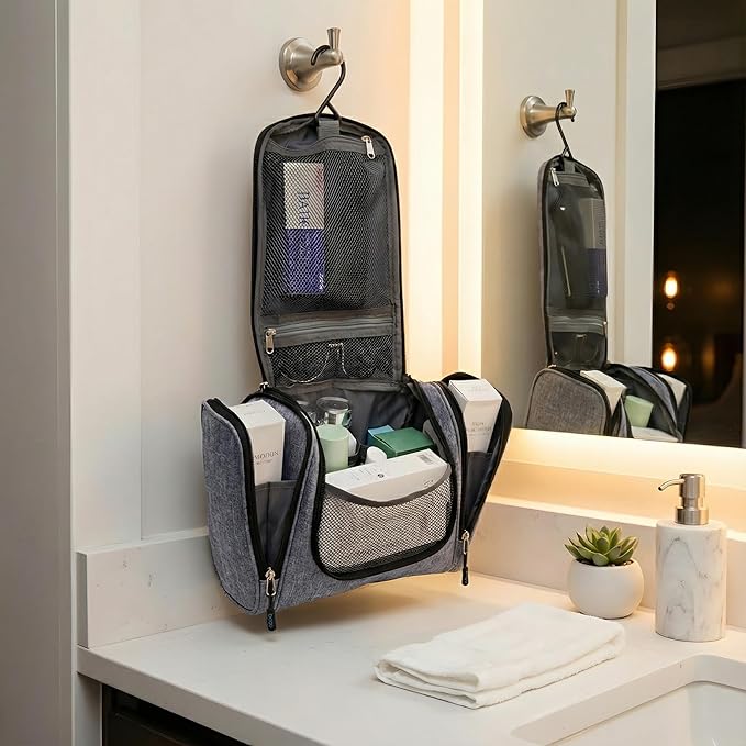 Bago Travel Toiletry Bag for Women and Men - Large Waterproof Hanging Toiletry Bag for Bathroom and Travel Bag for Toiletries Organizer (Snow Black)