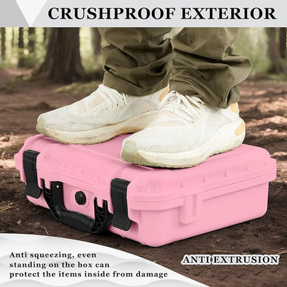 1 Pcs 14.3 x 11.4 x 4.5 Inch Waterproof Hard Case with DIY Customizable Foam Insert Portable Protective Case with Knife for Camera Drones Equipments Tools Test Instruments (Pink)