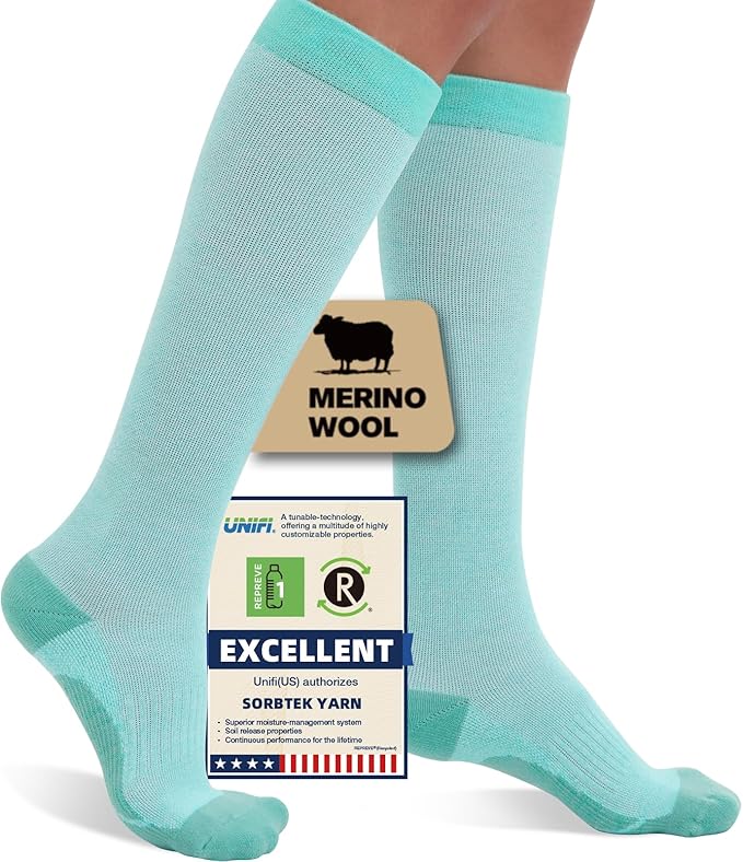 Merino Wool Compression Socks for Women Men, 15-20 mmHg Knee High Socks for Flying, Travel, Running