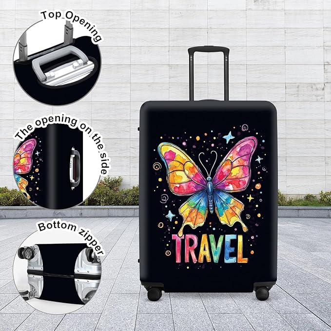 Colorful Butterfly Stars Suitcase Cover, UV Resistant Stretchable Luggage Protector, Travel Gear for Women, Vibrant Vacation Accessories Gifts