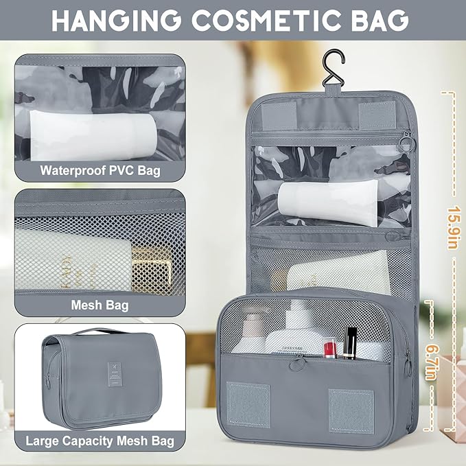 10 Set Packing Cubes for Travel, Travel Organizer with Hanging Toiletry Bag and Shoe Bag, Luggage Organizer Bags for Travel Essentials Women Men