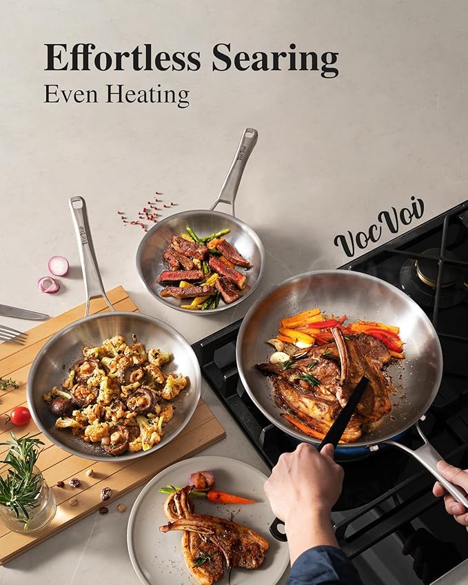 Stainless Steel Cookware Set,Tir-Ply Pots and Pans Set,10 Pcs Stainless Steel Induction Kitchen Cookware Sets,PFOA Free, Frying Pans,Saucepans,Saute Pan & Stock Tagine Pot,Compatible with All Cooktops