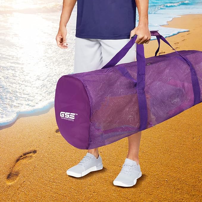 Purple Heavy-Duty Large Mesh Sports Duffle Bag, Dry Bag, Diving Equipment Scuba Bag with Zipper. Great for Gym Workout, Sport Balls Storage, Scuba Gear, Snorkeling, Water Sports and Travel