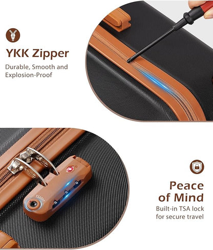 Coolife Luggage, Suitcase with Durable and Lightweight, Checked Luggage with ABS Hardshell, Dual Spinner Wheels, TSA Lock, and YKK Zipper (apricot black, M(24in))