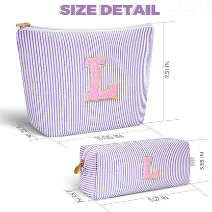 Dance Recital Gifts for Girls - Cosmetic Bag for Teen,Initial Cute Makeup Bag Set for Women,Trendy Pouch for Niece Sister Friend Female Her,Birthday Gifts for Daughter - Lavender,L