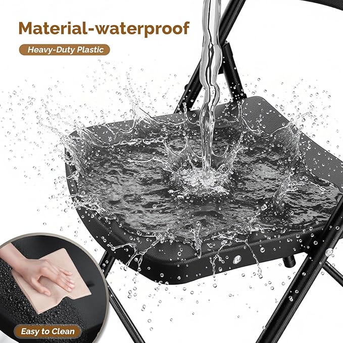 Bonnlo 4-Pack Black Plastic Folding Chairs, Portable Seat with Sturdy Steel Frame for Indoor & Outdoor Use, Perfect for Banquet, Party, Wedding, Office, and Camping