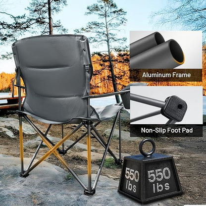 Timber Ridge 550 LBS Oversized Folding Camping Chair for Adults, Heavy Duty with Cup Holder Side Pocket for Camping, Lawn, Picnic, Grey
