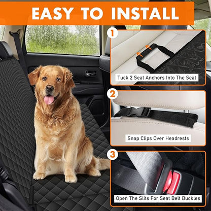 Backseat Cover for Dogs, Waterproof and Non-Slip Pet Bench Seat Covers, Car Seat Protector for Back Seat, Universal Size Rear Car Seat Cover Fits Cars, Trucks and SUVs, M-Black