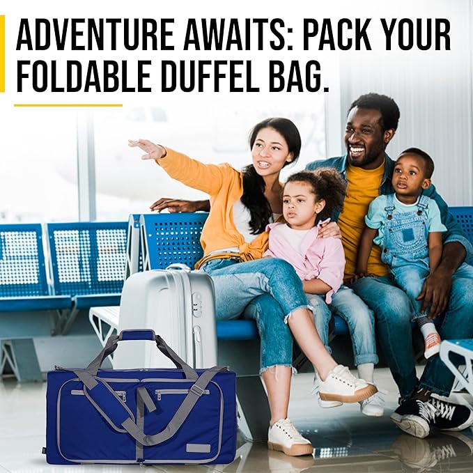 LEGEND 60L Foldable Duffle Bag for Travel - Packable Duffle Bags w/Shoe Compartment - Tear Resistant Collapsible Duffel Bags for Traveling - Lightweight Folding Duffel Bag for Men & Women -Royal Blue
