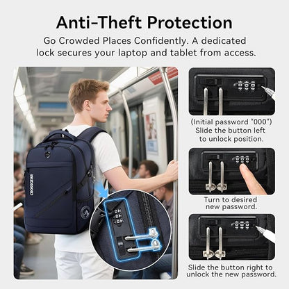 CROSSGEAR Laptop Backpack, 17.3 Inch Large Travel Computer Backpack with Anti-theft Lock, Multi-pocket, USB Charging Port, Breathable Padded, Water Resistant Business Casual Daypacks for Men Women