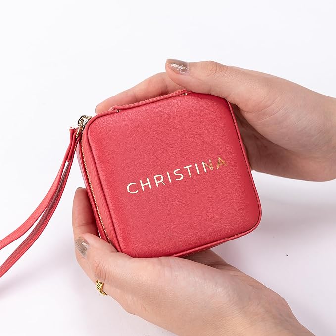 Angelina's Palace Personalized Jewelry Case with Name Engraved,Custom Leather Travel Jewelry Organizer Box for Rings,Earrings,Necklaces,Birthday Bridesmaid Gift For Women