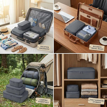 Compression Packing Cubes for Travel, 6-Piece Set (L/M/S), Double-Zip Luggage Organizers with Mesh Panels, Space-Saving Clothes Storage Bags for Suitcase & Carry-On (6 Pack, Charcoal Gray)