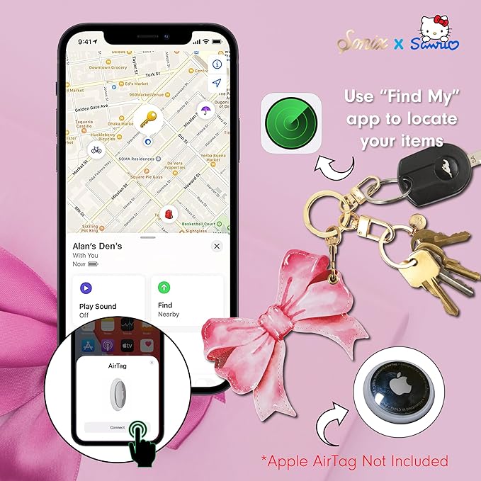 Sonix Keychain Case Compatible with Apple AirTag | Protective AirTag Cover Keychain | Pink Bow