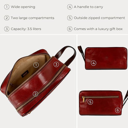 Time Resistance Leather Cosmetic Bag Toiletry Italian Classy Dopp Kit