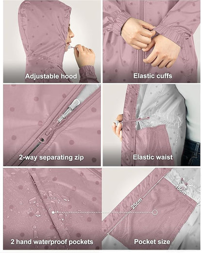 33,000ft Women's Waterproof Long Rain Coats Packable Rain Jacket with Hood Trench Coats Windbreaker