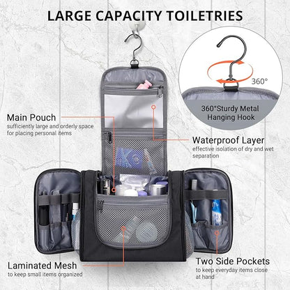 WITZMAN Toiletry Bag for Men Women Large Hanging Multi-organization Bathroom Bag Water-resistant Dopp Kit Shaving Bag Men(B690 Black)