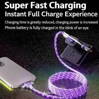 USB Cable PD Fast Charger Lighted Up(USB 6IN1 Starry Purple) Mobile Phone Data Cable,Fast Charging Cable,TPE Material,Compatible with Almost All Devices.