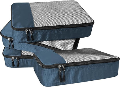 4-Piece Packing Cubes Travel Accessories Set for Suitcases - Luggage Organizer Bags with Double Zipper - Mesh Top - Medium - Dark Blue