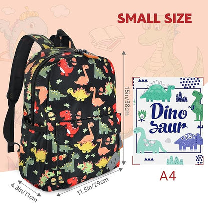 Kids Backpack for Preschool Kindergarten - 15 Inch Lightweight Dinosaur Cute School Bag for Boys Girls Ages 3-8, Black