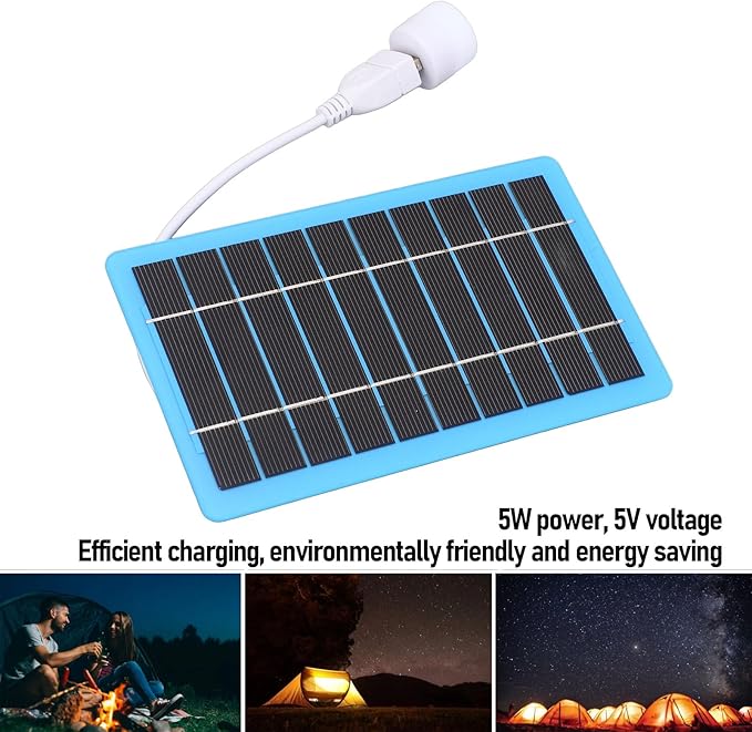 Yosoo 5W Solar Panel Charger for Phone, USB Port and LED Light, Small & Lightweight Power Bank for Outdoor Camping, Hiking, Fishing