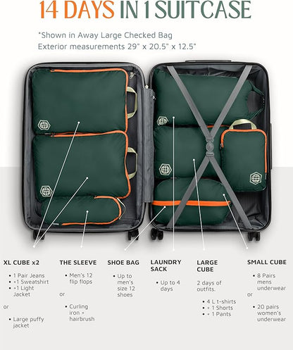 Large Compression Packing Cubes for Travel-Packing Cube Luggage Organizers 7 Piece Set for Checked Luggage-Ultralight, Expandable/Compression Bags by TRIPPED Travel Gear (Green/Orange)