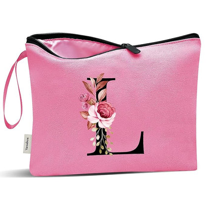 Vavabox A-Z Personalized Makeup Bag, Birthday Gifts for Women Mom, Gifts for Best Friend, Bride Bridesmaid Cosmetic bag (L, Peach)