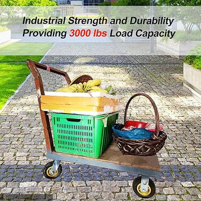 8 Inch Heavy Duty Casters Wheels Set of 4 Swivel Industrial Casters Rubber Wheels Tires for Cart Bench Shop Dolly Outdoor Wheels Replacement with 2 Brake and 3000Lbs Load Capacity, 4 Pack